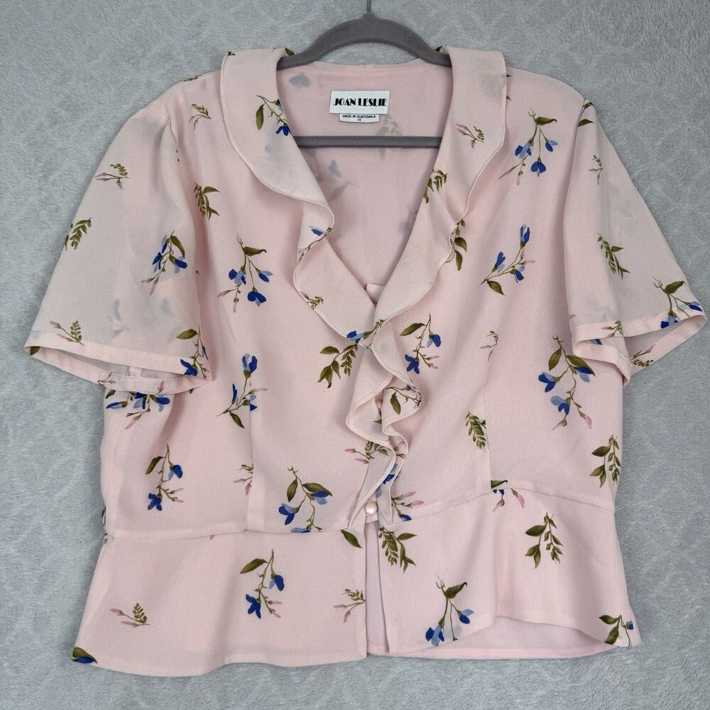 Vtg Peplum Ruffle Top 14 Large Powder Pink Floral Fairy Coquette Soft Grunge Y2K